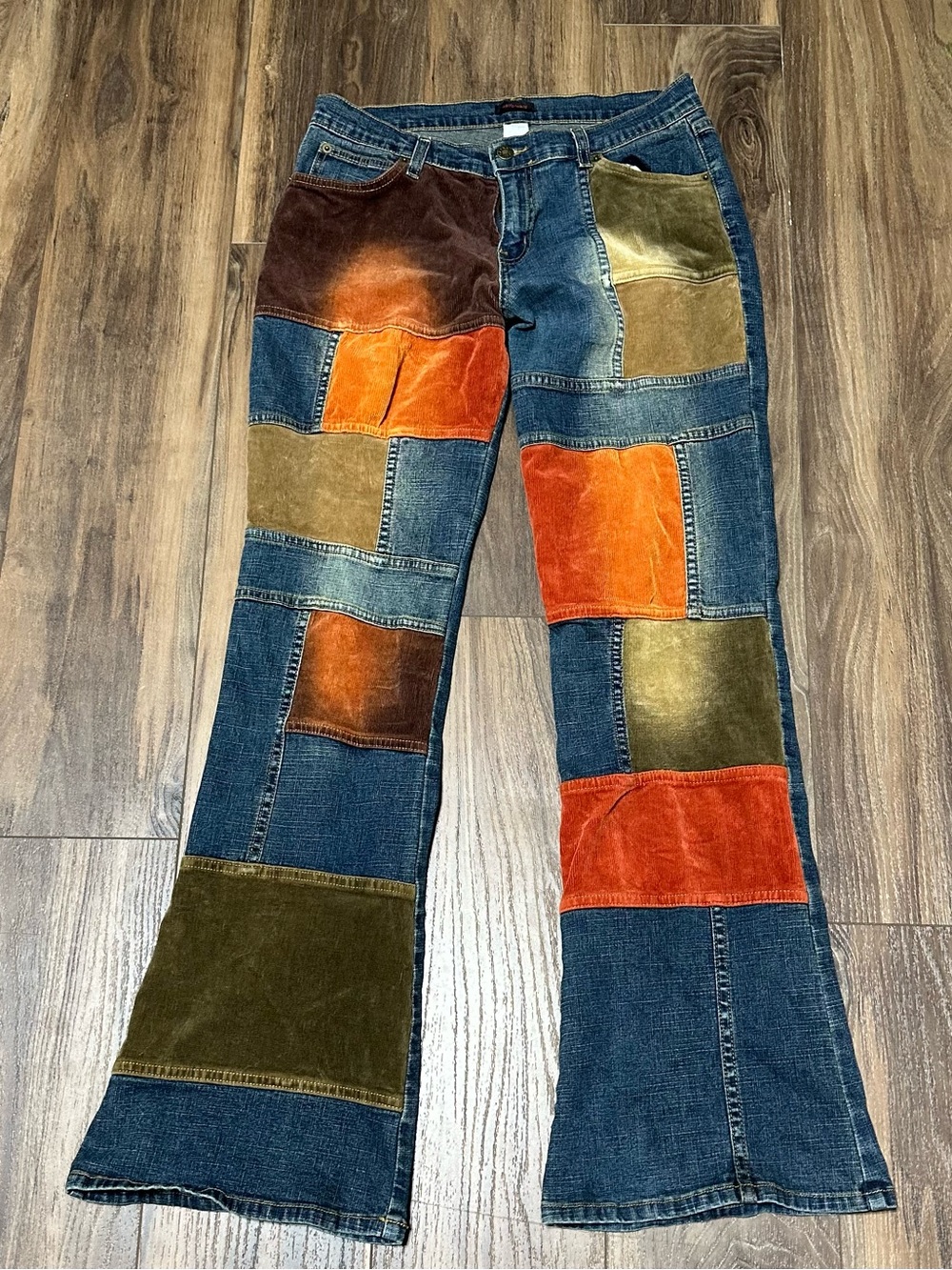 Vintage Fast Forward FFWD Patchwork Jeans Corduroy Women’s Flare Large W31 L33